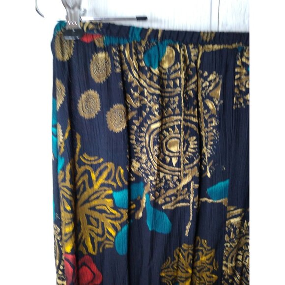 Vtg California Krush Maxi Skirt Women's M Black Floral Boho Rayon Crepon Pull On - Picture 4 of 6